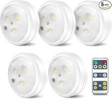 GANA Under Cabinet Lights, Puck Lights with Remote Control, LED Closet Lights - Battery Powered Operated, Timer Function Wireless Stick On Lights, Dimmable Closet Light (5Pack)