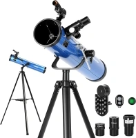 AOMEKIE Reflector Telescopes for Adults Astronomy Beginners 76mm/700mm with Phone Adapter Bluetooth Controller Tripod Finderscope and Moon Filter