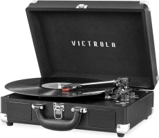 Victrola Vintage 3-Speed Bluetooth Portable Suitcase Record Player with Built-in Speakers | Upgraded Turntable Audio Sound | Black, Model Number: VSC-550BT-BLK