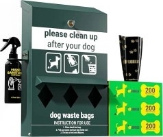 Dog Waste Station Bag Dispenser with Hand Sanitizer Bottle - 600 Dog Poop Bags Included - Original Glow in the Dark Dog Poop Station Outdoor, Triple Storage Pet Waste Station with Lock and Rain Guard