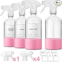 GMISUN Glass Spray Bottles for Cleaning, Spray Bottles for Cleaning Solutions 16oz, Reusable Spray Bottle for Plants, 4Pack Clear Cleaning Spray Bottle - Upgraded Nozzles, Silicone Sleeve, Labels