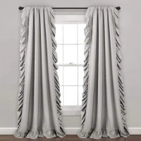 Lush Decor Reyna Ruffle Window Curtain Panel Set, Pair, 54" W x 84" L, Light Gray - Flowy Curtain - Romantic Ruffle Curtains for Bedroom, Living room, or Dining Room - Farmhouse & Cottage Home Decor