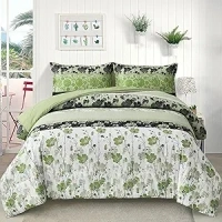 Menghomeus Green Floral Comforter Set King - Boho Patchwork Bedding Set Soft Microfiber Bed Set Lightweight Vintage Bed Comforter Set for All Season 3 Piece (1 Comforter, 2 Pillowcases)