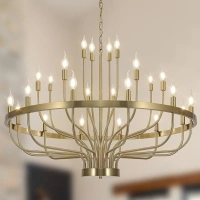 Gold Chandelier 24 Light, Farmhouse Chandelier for Dining Room, Large Chandeliers for High Ceilings, Wagon Wheel Chandelier 39in 3-Tier for Hallway, Living Room, Foyer, Island Lights