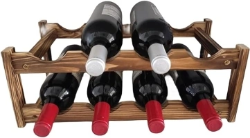 Easy-Install & Standalone 8-Bottle Wine Rack - Premium Carbonized Pine Wood, Two-Tier Design for Countertop, Home Kitchen Pantry, Versatile Wine Storage Solution