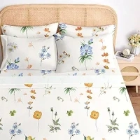 BYSURE Queen Sheet Set 6 Pieces (Yellow & Blue Watercolor Floral), Cottage Core Botanical Patterned Sheets, Victorian Flower Microfiber Bedding Decor