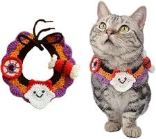 Cute Cat Collar Handmade Knitted Crochet Bib for Cat and Dog Adorable Pet Costume Collection Adjustable for Kitten Puppy Rabbit and Other Pets