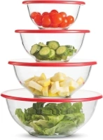 Superior Glass Mixing Bowls Set with Lids - 8-Piece with BPA-Free lids, Space-Saving Nesting Bowls - Easy Grip & Stable Design for Meal Prep & Food Storage - For Cooking, Baking