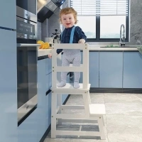 Kitchen Step Stool for Kids and Toddlers with Safety Rail, White Kids Step Stool Standing Tower Stool for Bathroom& Kitchen