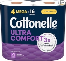 Cottonelle Ultra Comfort Soft Toilet Paper, 4 Mega Rolls (4 Mega Rolls = 16 Regular Rolls), 244 Sheets Per Roll