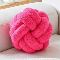 Knot Pillows Ball, 11 Inch Hot Pink Decorative Throw Pillows, Large Soft Round Plush Knotted Pillows, Cute Handmade Knot Hemisphere Pillow for Home Decor Bedroom, Sofa, Chair