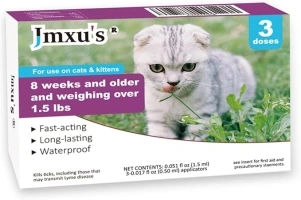 Flea and Tick Prevention for Cats, Cat Flea & Tick Control with Fipronil, Long-Lasting & Fast-Acting Topical Flea & Tick Treatment Drops for Kitten, 3 Doses