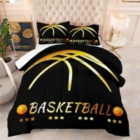 NINENINE Black and Gold Basketball Comforter Set for Boys Kids Teens Twin Size Sports Bedding Set Soft Microfiber Quilt Bed Set with 1 Comforter 1Pillowcase