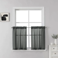 SeeGlee 30 Inch Length Linen Curtains Vlances- 2Panels Privacy Semi Voile Drapes Small Window Treatment Panels for Nursery Babys Room(Charcoal Grey,26 Inches Wide by 30 Inches Long)