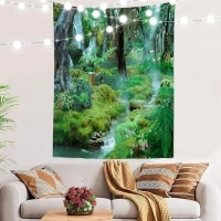 BaoNews Bright Green Natural Forest Tapestry,Landscape Waterfall Large Wall Hanging Polyester Tablecloths Tapestry Bedroom Room Living Room Dorm 82.7 x 59.1 Inches