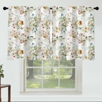 Yellow Flower Curtains 27Inches Wide 45 Inches Length 2 Panels Beautiful White Floral Rod Pocket Window Curtain Plant Printed Curtains for Kitchen Bathroom