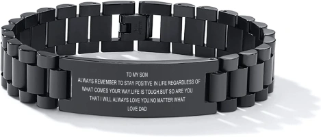 Engraved Link Bracelet for Men - Inspirational Bracelets Gifts for Son,Hypoallergenic Stainless Steel Adjustable Wristband,Engraving Text Wristbands to My Son from Dad Mom,Unique Gift for Son Birthday