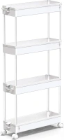 SPACEKEEPER Slim Rolling Storage Cart 4 Tier Bathroom Organizer Mobile Shelving Unit Utility Cart Tower Rack for Kitchen Laundry Narrow Places, White