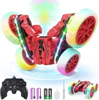 Remote Control Car,RC Cars with Sides Light and Headlights,360°Rotating 4WD Spray RC Stunt Car,2.4Ghz All Terrain Toy Car for Boys Age 4-7 Kids Toy for 8-12 Boys Girls Birthday Gift(Red)