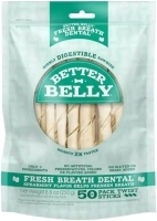 Better Belly Fresh Breath Dental Twist Sticks, 50 Count, Highly Digestible Rawhide for Dogs