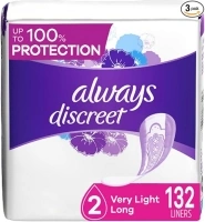 Always Discreet Adult Incontinence & Postpartum Liners for Women, Size 2, Very Light Absorbency, Long Length, 44 Count x 3 Packs (132 Count Total) (Packaging May Vary)