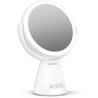 Lighted Makeup Vanity Mirror with 3 Colors, 6.5" Double Sided 1x/10x Magnifying Mirror with Lights, Adjustable Brightness&Standing Height, 360 Degree Rotation Touch Sensor,AC Adapter Powered