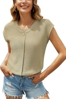 Casual Cap Sleeve Sweater for Women Crew Neck Loose Fit Cotton Pullover Tops Knit Light Sweater Tops