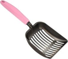 WePet Cat Litter Scoop, Non-Stick Plated Aluminum Alloy Sifter, Kitty Durable Metal Scooper, Deep Shovel, Long Handle, Kitten Pooper Lifter, Size Medium, Coated Black Body with Orange Handle