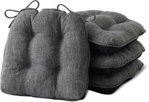 Chair Cushions for Dining Chairs Set of 4, Indoor Kitchen Chair Cushions with Ties and Non Slip Backing, Tufted Shredded Memory Foam Kitchen Chair Pads, 15.5" x 15.5" x 4", Dark Grey