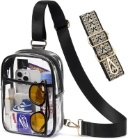 3 Pockets Clear Bag for Stadium Events with 2 Long Straps Sling Backpack Fanny Pack Concert Crossbody Purses for Women