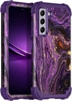 Miqala for Galaxy S21 FE 5G Case,Glow in The Dark Three Layer Heavy Duty Shockproof Full Body Protection Hard Plastic Bumper+Soft Silicone Case for Samsung Galaxy S21 FE 6.4 inch,Sky Deep Purple