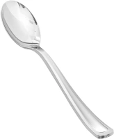 50 Pack 6.9 Inch Silver Plastic Spoons, Heavy Duty Plastic Silverware, Heavyweight Silver Disposable Spoons, Disposable Serving Utensils for Catering, Parties, Dinners, Weddings