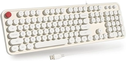 USB Wired Computer Keyboard - Retro Typewriter Keyboard - Full Size Keyboard with Number Pad for PC Laptop Desktop Windows (Creamy White)