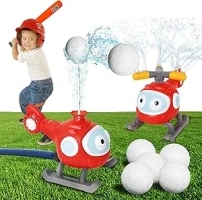 2 in 1 Water Sprinkler Baseball Toy, Summer Outdoor Water Sprinkler for Kids with 6 Baseballs Spray Toys for Aged 3-12 (Airplane)