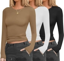 Ekouaer Womens 3 Pack Long Sleeve Shirts Fitted Tops Base Layering Tight Thermal Undershirts S-XXL