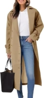 Tankaneo Womens Long Trench Coat Oversized Double Breasted Windproof Classic Lapel Casual Fall Overcoat