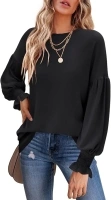 MIHOLL Womens Long Sleeve Tops Crew Neck Ruffle Lantern Sleeve Casual Loose Blouse T Shirts