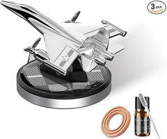 Solar Car Air Freshener,Al Alloy Fighter Airplane Air Fresheners for Car, Car Perfume Aromatherapy Diffuser,Car Interior Decoration Accessories |Silver