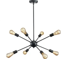 Sputnik Chandelier,Mid-Century Modern Ceiling Light Fixture,Farmhouse 8-Light Black Chandelier, Pendant Hanging Lights Chandeliers for Dining Room,Kitchen, Bedroom,Living Room, Hallway