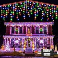 Icicle lights Outdoor - 33ft Christmas Lights with 400LED 75 Drops 8 Modes, Plug in Curtain String Lights Waterproof for Holiday Wedding Party Home Garden Bedroom Indoor Outdoor Decoration, Multicolor