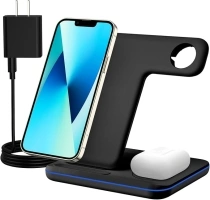 Charging Station for Multi Devices Apple, Wireless Charger Stand Compatible for Apple Phone 15/14/13/12/11/Pro/Max/XR/8Plus, for AirPods 3/2/Pro, Hollow for Apple iWatch 6/5/SE/4/3/2 (No Watch Cable)