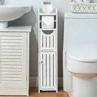 AOJEZOR Bathroom Storage Cabinet: Toilet Paper Holder Fit for Mega Roll - White