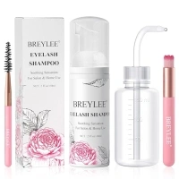 BREYLEE Shampoo for Lash Extensions, 60ml+Rinse Bottle+Brushes, Eyelash Extension Cleanser, Lash Wash Bath, Lash Cleaner for Makeup Cleansing Foams, Paraben & Sulfate Free for Salon and Home Use