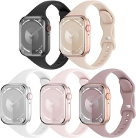 TSAAGAN 5 Pack Silicone Slim Bands Compatible with Apple Watch Band 38mm 42mm 40mm 44mm 41mm 45mm 49mm, Soft Narrow Sport Strap Thin Wristband for iWatch Series 9/8/7/SE/6/5/4/3/2/1/Ultra Women Men