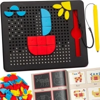 Magnetic Drawing Board Pen - Puzzle Game for Kids & Toddlers - Perfect 2in1 Travel Toys for Kids Ages 4-8 - Magnetic Tablet with Beads for Car Activities or Airplane