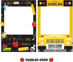 Back to School Photo Booth Frame Welcome First Day of School Selfie Photo Props for New School Year Classroom Decorations School Bus Cutout Frame