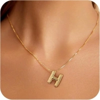 BAYLAY Gold Bubble Letter Necklace for Women- 18K Gold Filled Ballon Bubble Letter Necklace Gold Bubble Initial Necklace Dainty Bubble Letter Initial Bubble Letter Necklace Gold Necklace for Women