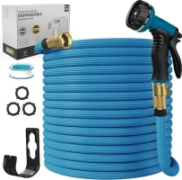 Expandable Garden Hose, New Patented Water Hose 100ft with 10 Function Spray Nozzle, 40 Layers Innovative Nano Rubber Water Hose, No Kink Leakproof Easy to Move & Store (Blue)