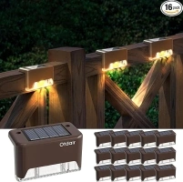 Otdair Solar Deck Lights, 16 Solar Step Lights Waterproof LED Solar Stair Lights, Outdoor Solar Fence Lights for Deck, Stairs, Step, Yard, Patio, and Pathway (Warm White)