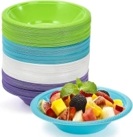 200 Pack Plastic Bowls 12 oz, Small Disposable Soup Bowls, Round Plastic Salad Bowls for Snack, Fruits, Parties, Holidays, Picnic Catering and Everyday Use (4 colors)